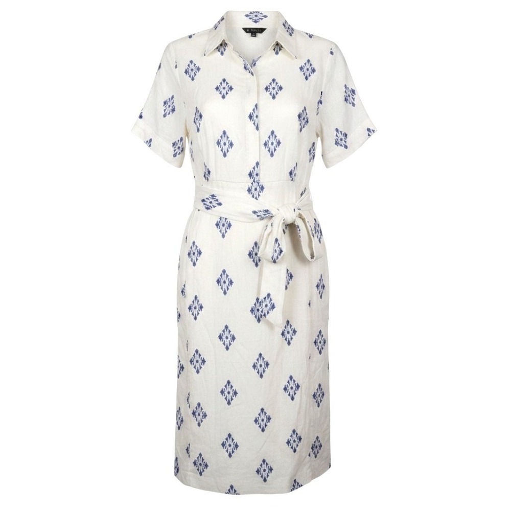 Alex Marie Tiffany Linen Short Sleeve Midi Wrap Dress White Blue Diamond Size 14